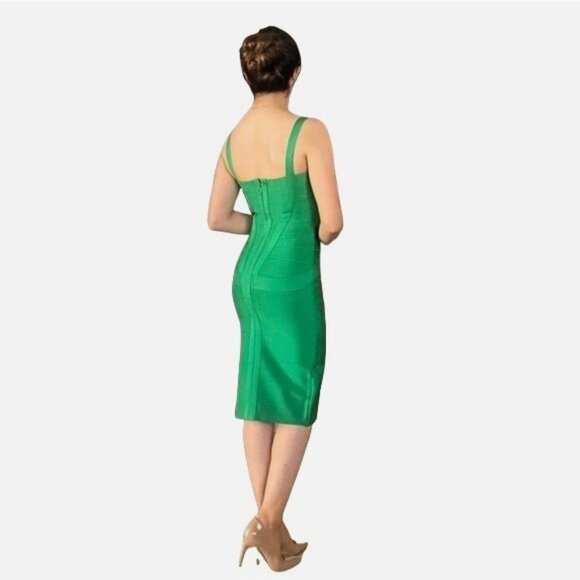 TOXIC ENVY BOUTIQUE-- WOMENS GREEN THICK STRETCHY MIDI BANDAGE DRESS SIZE LARGE - Picture 4 of 9